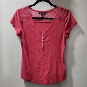 Chaps Pink Fitted Buttoned T-Shirt
